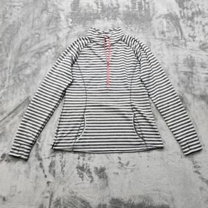 Lucy Top Womens L Gray White Striped Half Zip Pullover Thumbholes Long Sleeves